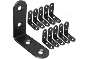 ASelected 20 Pcs 50mm x 50mm Right Angle Stainless Steel Corner Brackets - 90 Degree Metal L Shaped Corner Fixing Braces for Shelves Wood Joint - Black