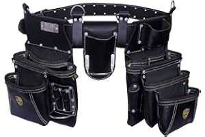 Zakco PRO-19 cinturón de herramientas de carpintero de cuero de grano resistente y bolsas de herramientas, portaherramientas de múltiples bolsillos para techadores, enmarcadores y paneles de yeso