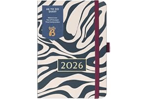 Busy B 2026 Diary - A6 Weekly Planner with To-Do Lists & Notes Pages – Compact Charcoal Marble Fabric Journal - Week-to-View Layout, 3 Pockets & Year Planner