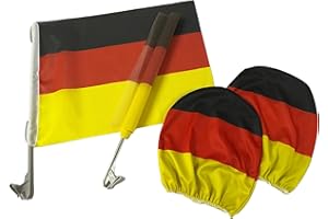 ROSEANNE Deutschland Auto Fanset 4 teilig, 2x Autoflagge, 2x Kopfstützenfahne EM Fanartikel Flagge Fahne 2024
