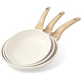 YASHE Set of 3 Non-Stick Frying Pans 20/24/28 cm with Granite Coating - Induction Compatible, Lightweight, Durable and Health