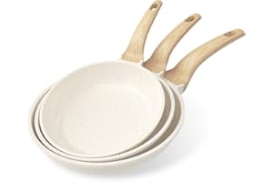 YASHE Ensemble de poêles antiadhésives, 3 pièces – Poêles en granit de 20/24/30 cm, compatibles induction, saines et durables, idéales pour les omelettes et la cuisine quotidienne, blanc