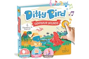 Ditty Bird Livre Dinosaures interactif avec Sons réalistes pour Tout-Petits de 1 à 3 Ans. Livre sensoriel et Musical, Parfait pour Les Amoureux des Dinosaures. Jouet Robuste pour bébés.