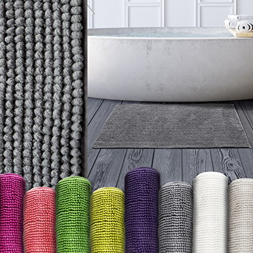 Chenille Badematte Coral | moderner Microfaser Badvorleger in Trendfarben | ÖKO TEX Standard 100 | Komfortgröße 50x80 cm für Badezimmer | Anthrazit / Grau