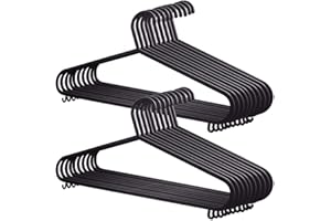 SPICOM 25 Pack Adult Coat Hangers Black Color Space Saving Strong Plastic Non-Slip Adult Clothes with Suit Trouser Bar and Lips (37.5cm Wide)