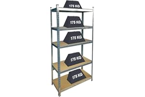 LUCN Schwerlastregal Kellerregal Lagerregal Steckregal Metallregal Schwerlastregal Steckregal Werkstattregal Werkbank Keller bis 875 kg Traglast, 5 soliden Böden MDF Höhenverstellbar, 180x90x40cm, Verzinkt
