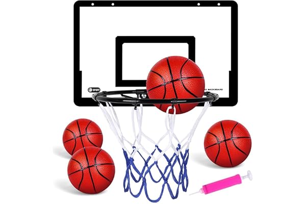 OSDUE Mini Basketkorg, Professionell Mini Basketkorg Kit för Sovrum, Levereras med 4 Basketbollar i Gummi och 1 Pump, 40 x 26 cm resultattavla