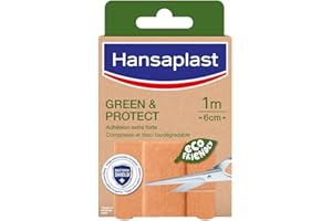 HANSAPLAST - 20 Pansements Green & Protect Pansements à Découper - Déperlants & En Tissu Durable- Conçus en Fibres D'Origines Naturelles - Hypoallergéniques - 10 bandes 10 x 6 cm