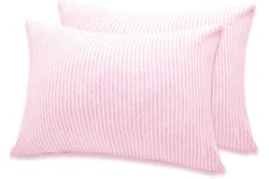 ‎FITTIA Fittia Kuscheliger Gestrickt Gestreift Kissenbezug Kinder 40x60 Baby Kopfkissenbezug Kleinkind Kissenhülle aus Bio Baumwolle für Kinderwagen, 2er-Pack mit Verstecktem Reißverschluss, Rosa, 40x60cm