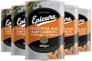 Epicure Petit Pois & Baby Carrots in Water – No Added Sugar or Salt, Tinned Vegetables for Healthy Cooking, 400g (Pack of 12)
