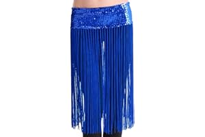 SAMHENG Sequin Belly Dance Tassel Skirt, Shiny Belly Dance Fringed Hip Skirt Chain Sequin Fringe Skirt Belts Costume for Nightclub Prom Party Rave