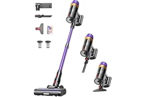 TVTAU Kabelloser Staubsauger T10 Pro (580W / 48000 Pa / 65 Min) - Selbstladend, Selbststehend mit OLED-Display, Anti-Haar-Bürste, 1,8L Behälter - Ideal für Hartböden, Teppiche & Tierhaare