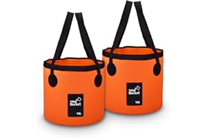 iGreely 2 Pack Handy Folding Bucket 12L, Portable Foldable Bucket for Camping, Plumbing, Cleaning, Traveling, Hiking, Fishing (Orange 2 Pack, 12L)
