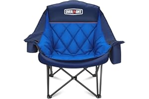 OVERMONT Sedia da Campeggio Pieghevole Oversized 204kg - Sedie da Pesca Pieghevoli con imbottitura Borsa Termica Portabicchieri - Poltrona Portatile per Esterno Interno Giardino Picnic Blu