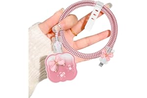 DIYGODY Wave Charger Cable Protector for Apple 20W USB-C Power Adapter with Cute Butterfly Flower Pattern, Soft Silicone Clear Data Cable Case Wire Saver Cord Charger Protector for iPhone-Pink