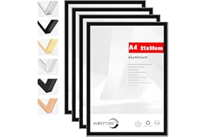 HIMEETIME® 4x Cadre Photo A4 21x30 cm en Aluminium Noir,Cadre 21x29,7 cm,Cadre à Documents A4,Cadre photo pour montage mural ou de table
