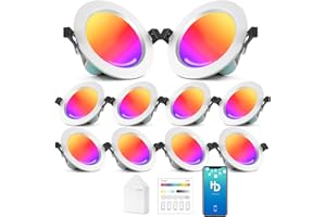 ‎GEYUEYA HOME 10er WiFi Bluetooth LED Einbaustrahler RGBWC Dimmbar, 5W 230V Smart Led Einbauspot Flach Deckenspots Einbauleuchten 16 million Farben Sync Musik Timer Memoryfunktion, Kompatibel mit Alexa Google Home