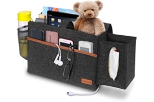 SIMBOOM Sac de Chevet, Organisateur pour Lit, Poches Organisateur de Rangement Suspendu pour Tablette, Livre, Mouchoir, Bouteilles, Magazines - Gris foncé