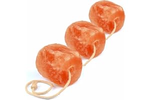 SALNATURAL REINES BERGKRISTALLSALZ & MEHR SalNatural 3X Salzleckstein je 1-1,5 Kilo mit Kordel, bekannt als Himalaya Salz aus der Salt Range Pakistan. Bergkristall salzleckstein Pferd, Salzleckstein wild, für Rinder, Ziegen, Schafe, usw