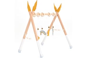 Gimnasio para Bebé Montessori Robincool Hanger 60x44x57 cm Madera Ecológica | Gimnasio de Actividades | Arco de Juego Multicolor | Patas Antideslizantes