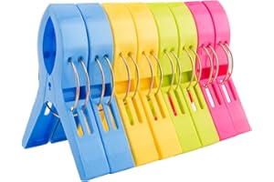 GODPEN 8 Pcs Colorful Beach Towel Clips, Large Plastic Laundry Clip Clothes Pegs for Sunbeds Sun Loungers, Blankets, Pool Chairs, Cruise Keep Your Towel from Blowing Away 4 Bright Colors