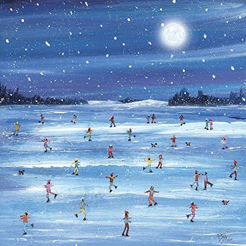 Charity Christmas Cards Artistic Scenic Ice Skating Xmas Gloss Finish - Pack 5