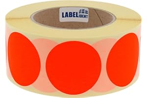 LABELIDENT Markierungspunkte neonrot - Ø 50 mm - 1.000 bunte Klebepunkte auf 1 Rolle(n), 40 mm Kern, Papier, Inventuretiketten selbstklebend