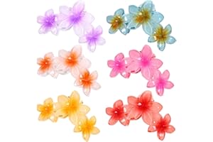 Proamate 6 PCS Flower Hair Clips Cute Claw Clips Large Hair Clips, Hawaiian Plumeria FLower Claw Clips for Thick Hair Non-Slip Strong Hold Flora Clips Hair Accessories for Women Girls (B# 6 PCS)