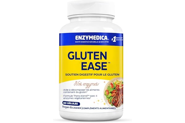 Enzymedica, Glutenease, Indiqué Contre Le Gluten Et La Caséine, Formule Enzymatique, Améliore L'Absorption Des Nutriments Et L'Énergie, Sans Gluten, Sans Produits Laitiers, Végétarien, 60 Capsules