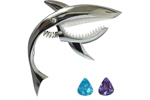 Youniker Capotasto Per Chitarra Ukulele Banjo Folk Jazz Elettrica Basso in lega di Zinco Leggera Capotasto a Forma di Squalo Con 2 Plettri per Chitarra 0,71mm