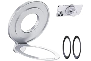 Aunote Anneau Support Magnétique pour Téléphone et Coque, Support MagSafe Portable Réglable à 360°, Grip Téléphone Rotation Ring Stand Compatible avec iPhone, Samsung, Huawei, Xiaomi,LG, Argent