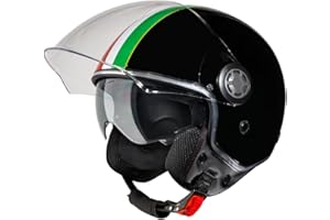 ‎VINZ VINZ Varese Jethelm mit Doppelvisier | Roller Helm Fashionhelm mit Italienische Flagge | In Gr. XS-XXL | Jet Helm mit Sonnenblende | ECE 22.06 Zertifiziert