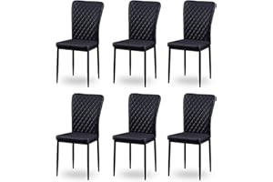 AINPECCA Faux Leather Black Dining Chairs Set of 6- Armless High Back Upholstered Soft Seat with Black Metal Legs for Dining Room, Kitchen Room (PU black, 6)