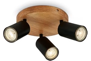 BRILONER - lampa sufitowa retro z drewna, 3 lampy sufitowe vintage, 3x gniazdo GU10, regulowany spot LED, rustykalny spot sufitowy, czarne drewno, 190x85 mm