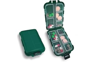 MAIANY Pastillero de Bolsillo, Pastillero Semanal con 10 Compartimentos, Organizador de Pastillas para Viaje, Para Medicamentos y Vitaminas (Verde)