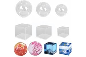 Accfore 6 stampi in resina a forma di sfera e cubo, in silicone trasparente, per fai da te, senza cuciture, per sfere di cristallo, candele, sapone, bombe da bagno e decorazione della casa (3 sfere +