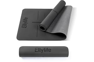 Ellylife Yoga Mat,Non-Tearable Exercise Mat,Rubber and Eco Material with Alignment Lines,Non Slip,with Free Carry Strap for Pilates, Sit-Ups, Stretching, Gymnastics, Meditation