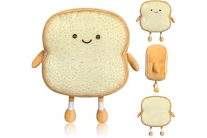 PGKDYC Cute Toast Plush Pillow (18x18x6cm) - Soft Smile Face Plushie for Kids, Snuggle Toy & Bedroom Decor - Machine-Washable Plush Pillow with PP Cotton Filling for Sofa, Car, or Gifts