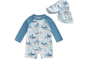 XIXIMAON Maillot de Bain Bébé Garçon Anti-UV Combinaison Natation Manches Longues et Chapeau de Bain Ensemble Piscine Plage Plongée Surf