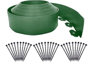 SHSYUE Flexible Lawn Edging 10m,Plastic Garden Edging Border [Extra Tall 10cm Hight]with 30pcs Securing Pegs, Landscape Edging Kit Mini Fence for Flower Beds Pavement-Green