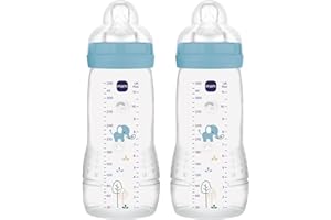 MAM Pack 2 Biberones, a partir de 4 Meses, 330ml, con Tetina 3 de Flujo Rápido de Silicona de Fácil Aceptación, Fácil de Sostener, Fácil de Limpiar, MAM Easy Active, Azul Brillante, Pack de 2uds