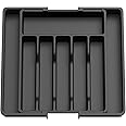 Beauenty Silverware Drawer Organizer,Expandable Utensil Organizer,Adjustable Kitchen Flatware Organizer Large Capacity Utensil Organizer and Storage Cutlery Tray for Spoons Forks Knives(Black)