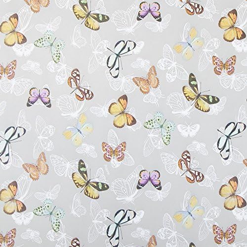 Grey Multi Colour Vintage Butterfly PVC Wipe Clean Tablecloth Square - 140cm x140cm / 55" x 55"