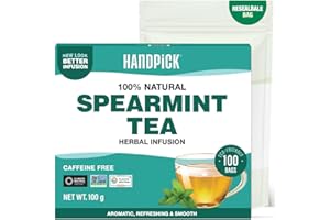 HANDPICK, Tisane à la Menthe Verte - 100 Sachets Ronds Écoresponsables - Sans Caféine & Non-OGM - Feuilles de Menthe Verte 100% Pures - Mélange Rafraîchissant - Scellé Sous Vide