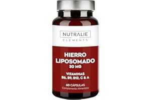 Hierro Liposomado 30mg Cansancio y Fátiga - Con Vitamina C, B12 Ácido Fólico, A y B6 - Hierro Suplemento - 60 Cápsulas Liposomal Iron Nutralie