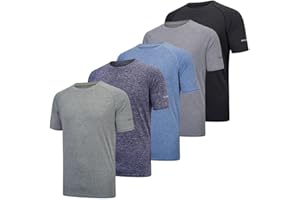 fovdtaa, Confezione da 5 magliette sportive da uomo a girocollo, traspiranti e a maniche corte, per palestra, allenamenti, corsa