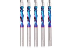 Trvoxviq 1/4 Inch Shank CNC Spiral Router Bits with Top Bearing, 2 Flute, Tungsten Carbide, Up Down Cut Compression Spiral Flush Trim Router Bit, 5PCS