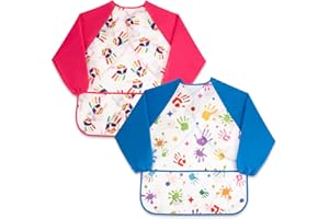 fanksoow 2Pcs Kids Aprons for Painting Toddlers Artist Waterproof Smocks with 3 Pockets,Age 2-7 Years