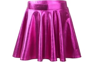 Kaerm Kinder Mädchen Metallic Rock A Linien Faltenrock Glänzend High Waist Skater Rock Hochglanz Mit Innenshorts Für Fasching Karneval Gr.110-164