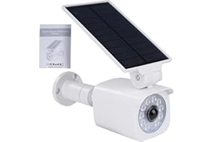 DEWINLVD Telecamera finta da esterno Telecamere finte da esterno Faretti solari a led da esterno Faro led esterno con sensore movimento 360° Pannello solare girevole a 120° 5V/1,5W 2200mAh IP65 Bianco.